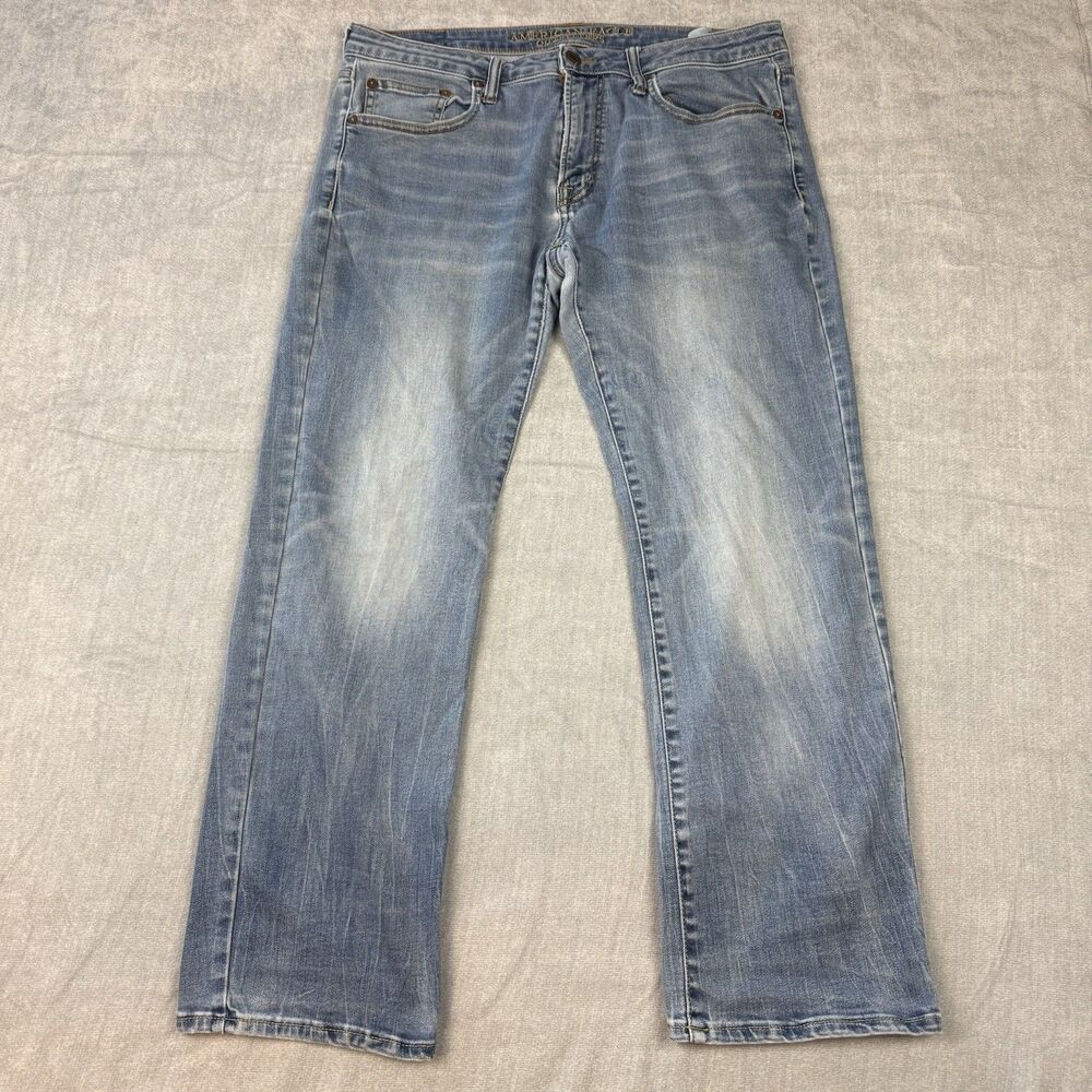 American Eagle Jeans Denim Original Straight Mens 34x30 Light Wash Stretch